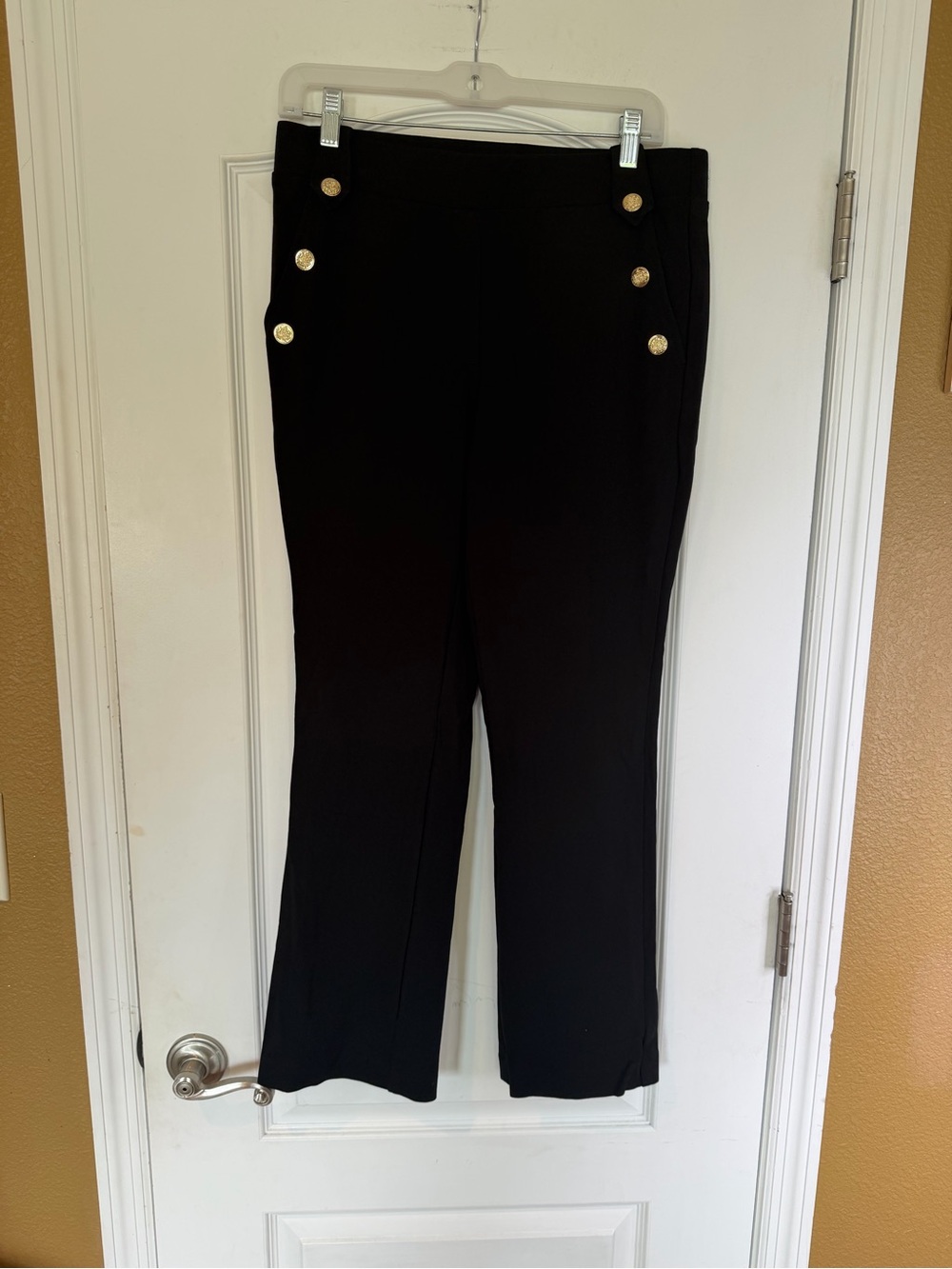 Counterparts Black Pull-On Trousers with Nautical Style  Gold Buttons. Size L